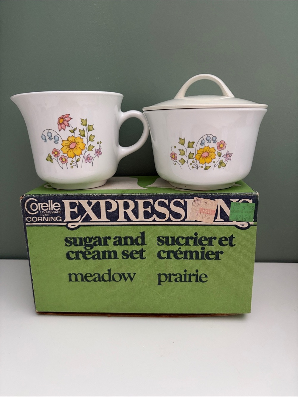Corelle Expressions Meadow Sugar & Cream Set - Floral White - Vintage - NIB